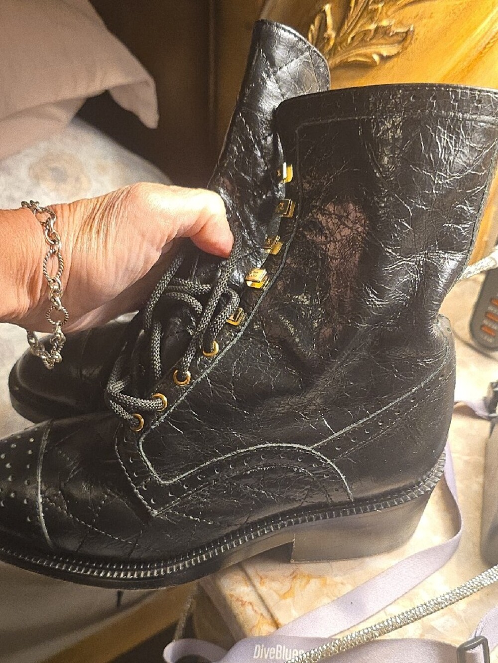 Chanel Black Combat Boots with Gold Square Studs - Picture 8 of 10
